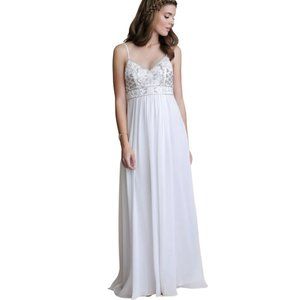 Sue Wong White Chiffon Beaded Long Dress Size 8 Wedding Gown Prom Dress